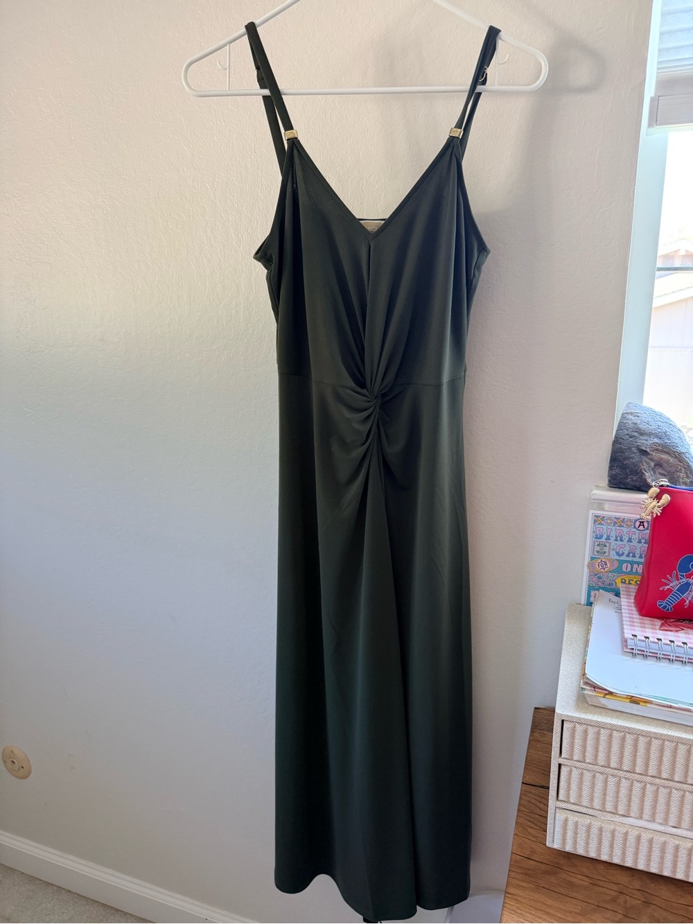 Michael Kors Twist-Front Olive Maxi Dress (Small)